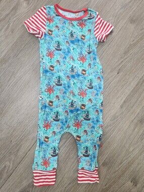 Free Birdees Pirate Map Bamboo Viscose Romper Pajamas 12-18 Months